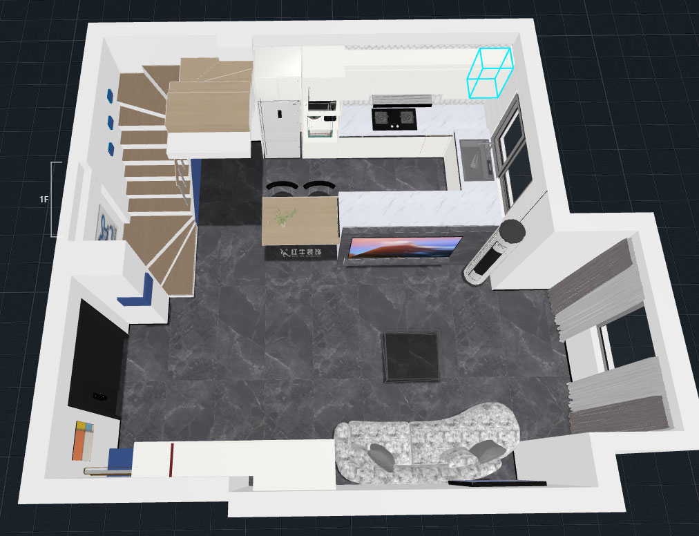 蔣琛｜圣淘沙花城6-1705-105㎡-現(xiàn)代簡約風(fēng)格｜2室2廳1衛(wèi)｜老房裝修｜定制家｜全包15萬｜00_07一層鳥瞰圖