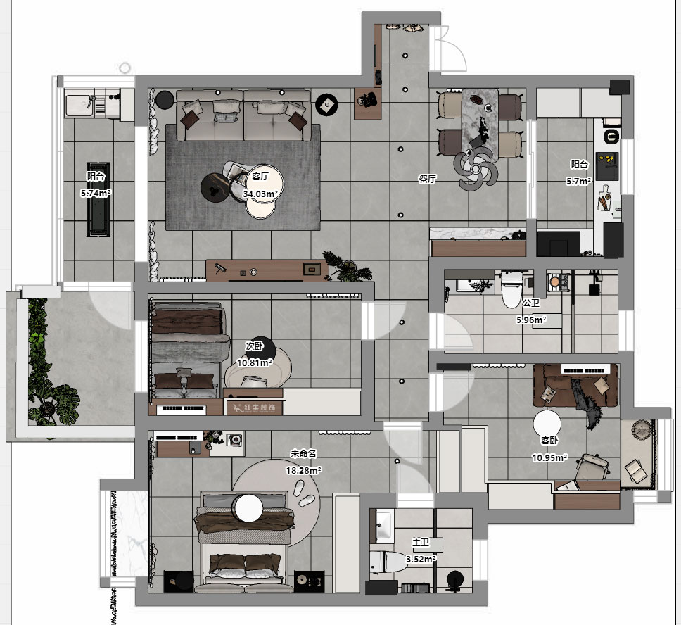 蔣?。厦髦?-1-401-115㎡-現(xiàn)代簡(jiǎn)約風(fēng)格｜3室2廳2衛(wèi)｜老房裝修｜定制家｜全包13萬(wàn)｜00_03平面彩圖
