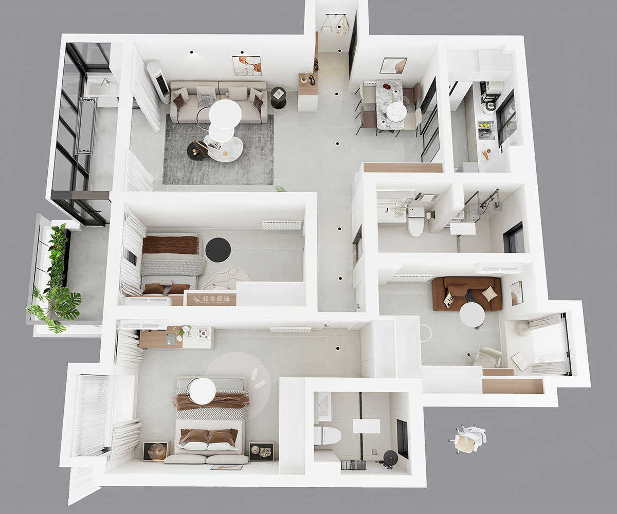 蔣琛｜江南明珠6-1-401-115㎡-現(xiàn)代簡(jiǎn)約風(fēng)格｜3室2廳2衛(wèi)｜老房裝修｜定制家｜全包13萬(wàn)｜00_04鳥(niǎo)瞰圖