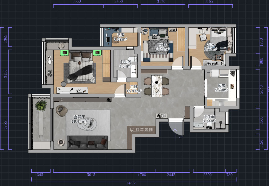 熊皓宇｜江南青年城翠灣苑-130㎡-現(xiàn)代風(fēng)格｜4室2廳2衛(wèi)｜新房裝修｜半包7