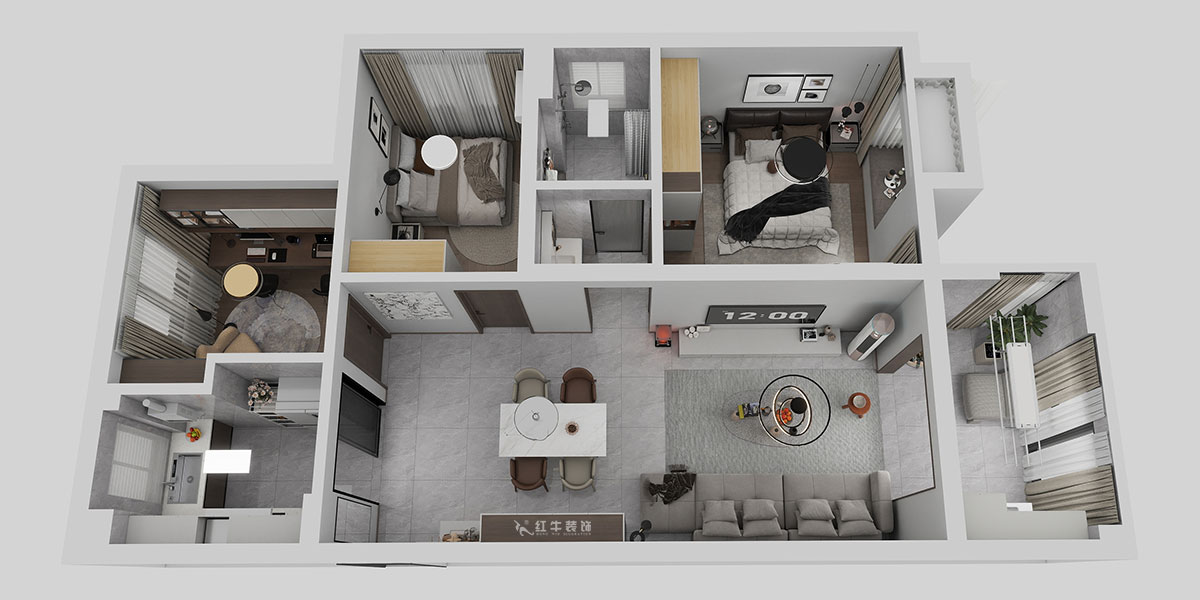 熊皓宇｜中海國際社區(qū)3期6-1401室-90㎡-現(xiàn)代風格｜3室2廳1廚1衛(wèi)1陽臺｜老房裝修｜定制家｜全包9