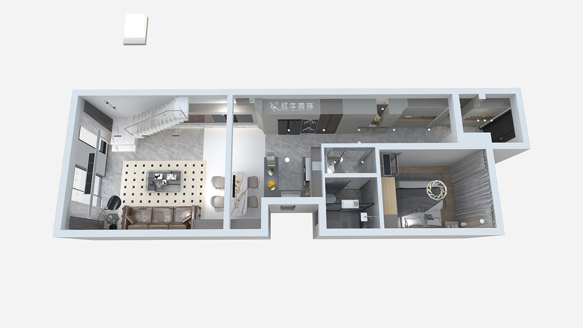 熊皓宇|城開湯山公館16甲103室-160㎡-現(xiàn)代風格|復式|4室2廳1廚2衛(wèi)2陽臺|老房裝修|定制家|全包|00_03一層鳥瞰圖