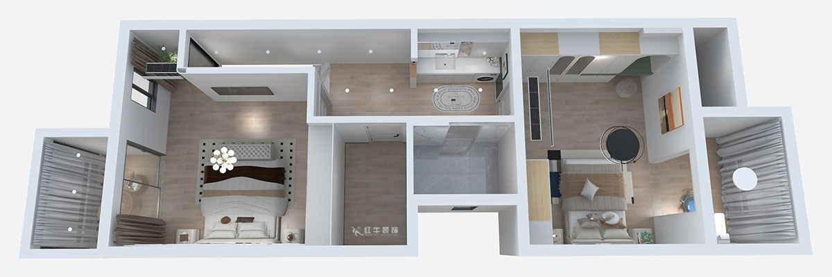 熊皓宇|城開湯山公館16甲103室-160㎡-現(xiàn)代風格|復式|4室2廳1廚2衛(wèi)2陽臺|老房裝修|定制家|全包|00_04二層鳥瞰圖