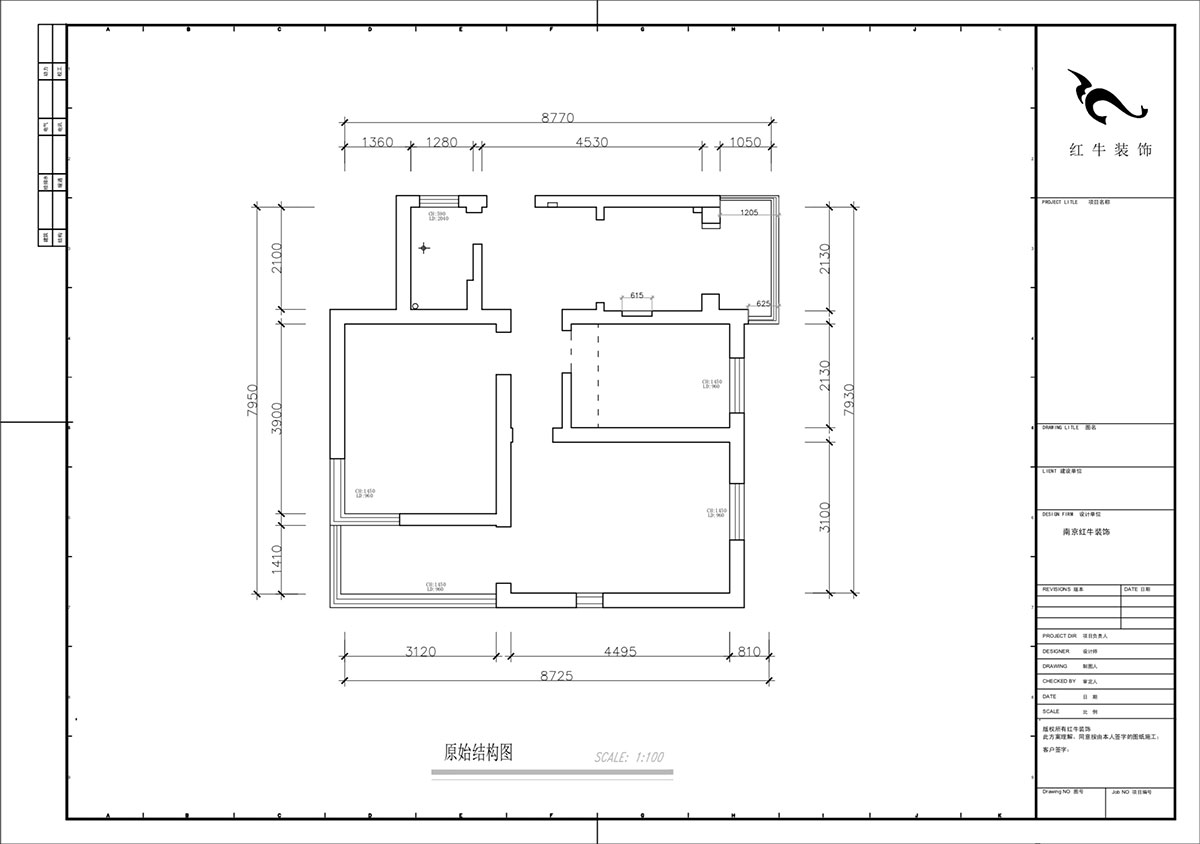 蔣?。少t街92號院9-301-68㎡-現(xiàn)代簡約風格｜3室1廳1衛(wèi)｜老房裝修｜定制家｜全包10萬｜00_01原始結(jié)構(gòu)圖