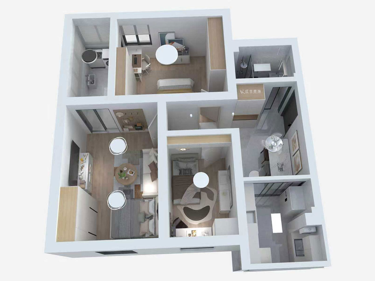 蔣?。少t街92號院9-301-68㎡-現(xiàn)代簡約風格｜3室1廳1衛(wèi)｜老房裝修｜定制家｜全包10萬｜00_04鳥瞰圖